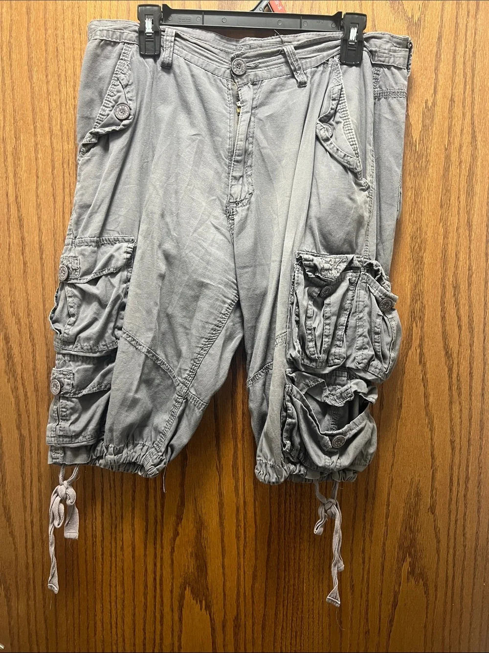 Men's Gray Cargo Capris with Drawstring Hems